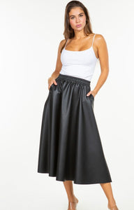 Lakelse Faux Leather Midi Skirt